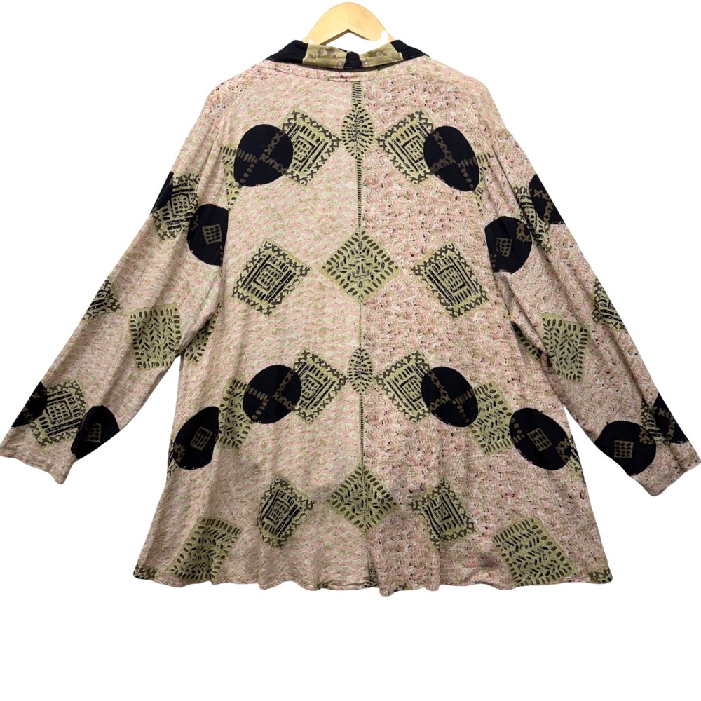 Vintage Geometric Abstract Print Open Front Duster Jacket Pink 12 Festival Retro